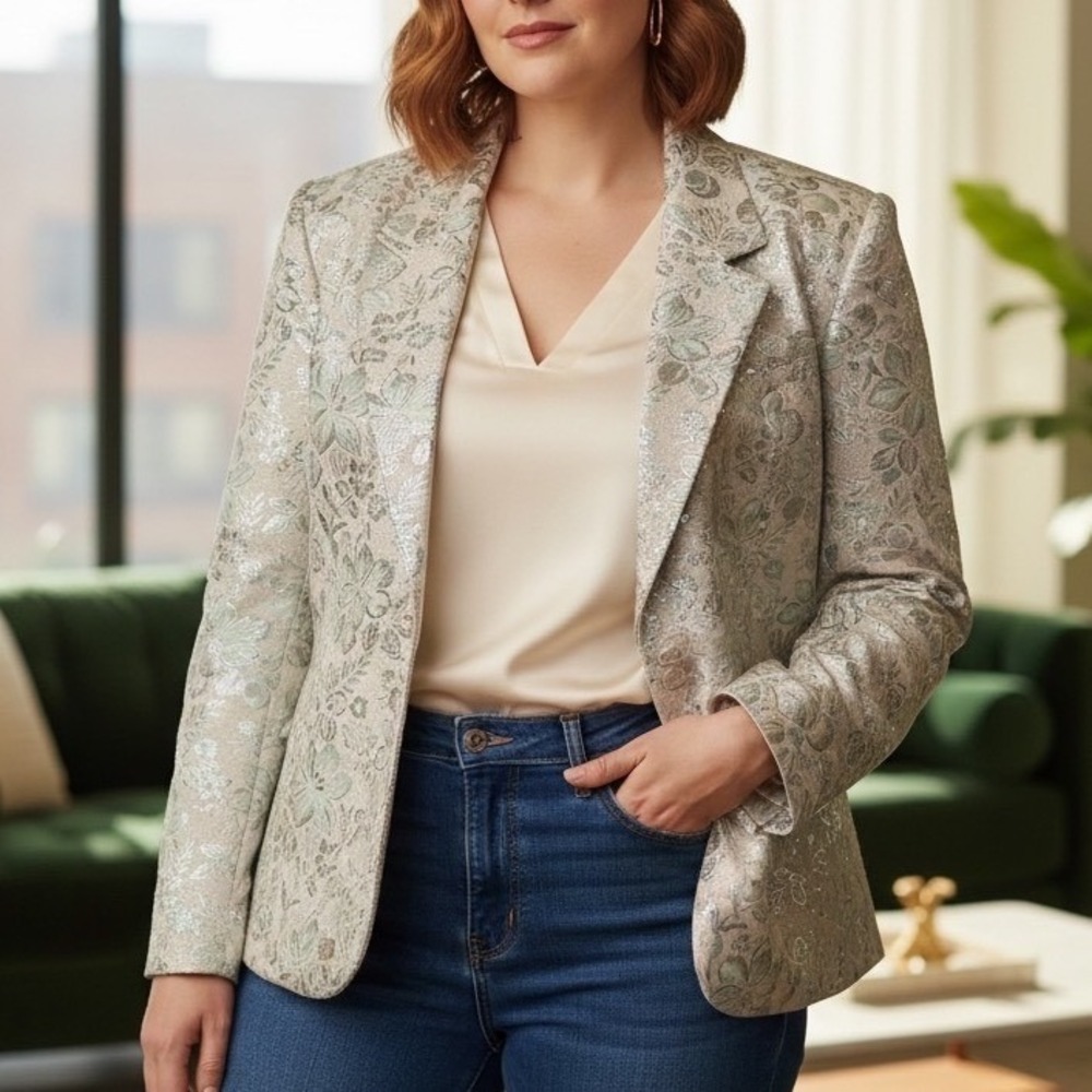 Metallic Floral Brocade Blazer Jacket Holiday Party Dressy XXL Old‎ Navy